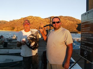 Jeff Newman and Dave Smith of Poway 21 Nov 2015 2 limits of catfish, log boom sm.jpg